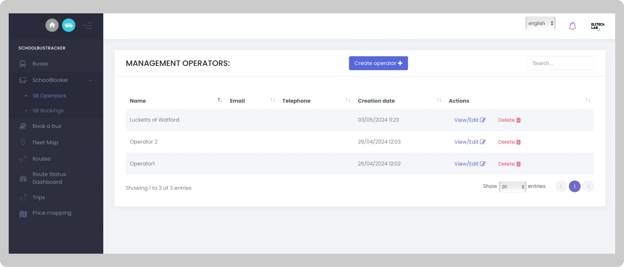 SchoolBooker operator dashboard